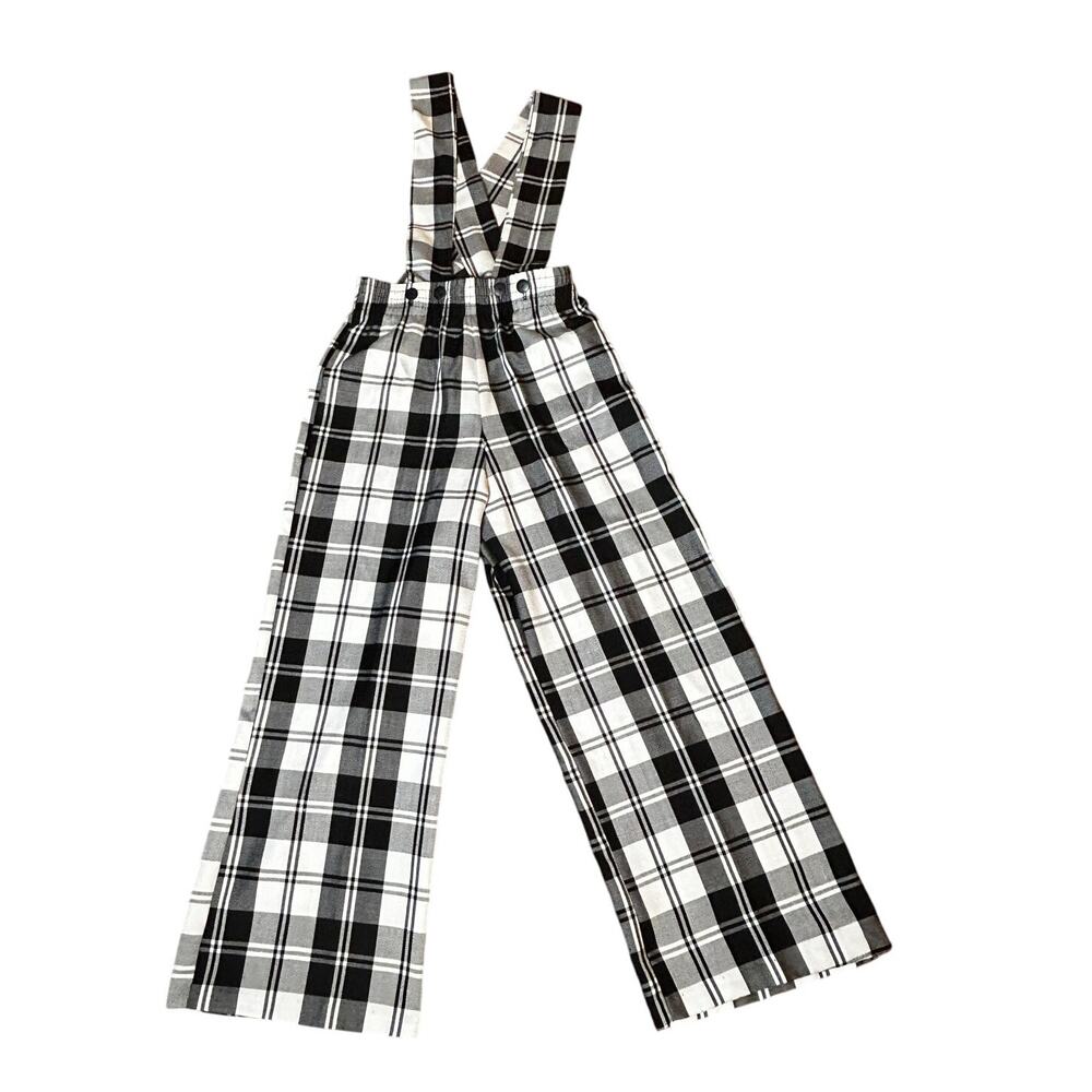 TEASE NEW YORK Black & White Women's Plaid Flare Overall Style Pant Suit
